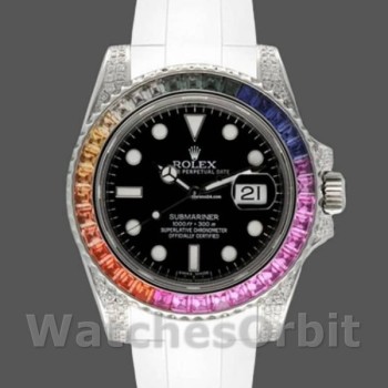 Men's Rolex Submariner 40mm Men's-116610-Black Dial-White Rubber Strap Black