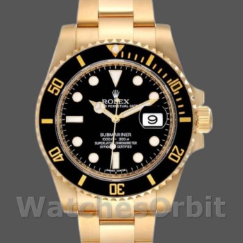 Men's Rolex Submariner 40mm Men's-116618-Yellow Gold-Black Dial Black