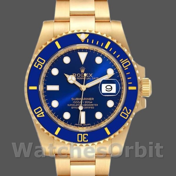 Mens Rolex Submariner 40mm Mens-116618-Yellow Gold-Blue Dial Blue Replica Image