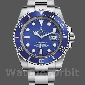 Men's Rolex Submariner 40mm Men's-116619LB-White Gold-Blue Dial Blue