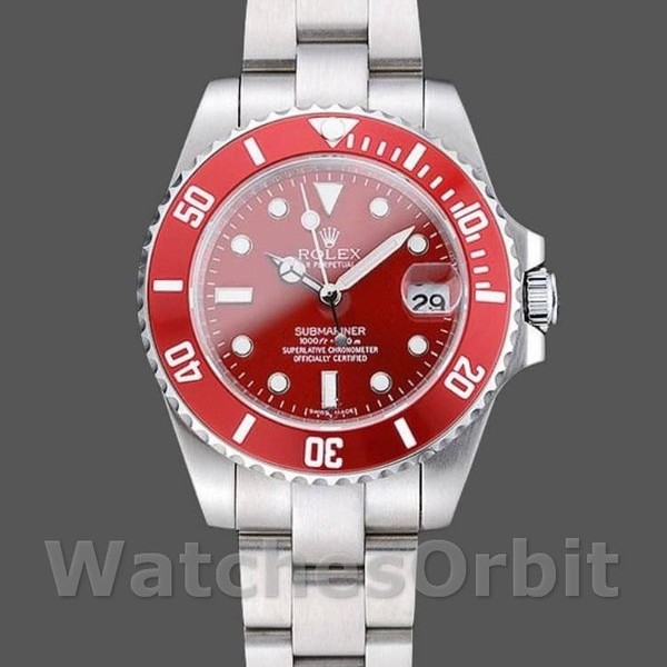 Mens Rolex Submariner 40mm Mens-16610-Stainless Steel-Refinished Red Dial Red Replica Image