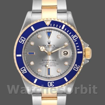 Men's Rolex Submariner 40mm Men's-16613-Steel & Gold-Diamond Sapphire Serti Dial Silver Serti&nbsp;<br />