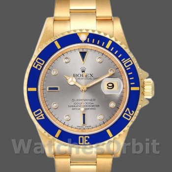 Men's Rolex Submariner 40mm Men's-16618-Serti Dial-Blue Bezel Serti