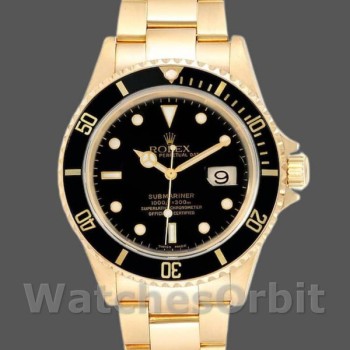 Men's Rolex Submariner 40mm Men's-16618-Yellow Gold-Black Dial Black