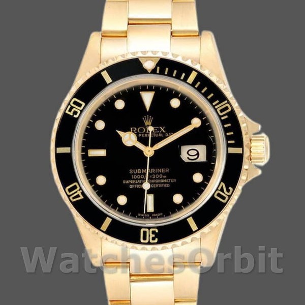 Mens Rolex Submariner 40mm Mens-16618-Yellow Gold-Black Dial Black Replica Image