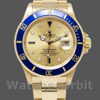 Men's Rolex Submariner 40mm Men's-16618-Yellow Gold-Champagne Dial Champagne