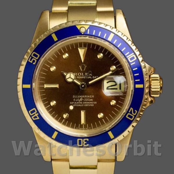 Mens Rolex Submariner 40mm Mens-1680/8-Tropical Dial-Yellow Gold Tropical<br /> Replica Image