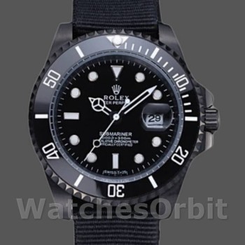Men's Rolex Submariner 40mm Men's-622006-Black Nylon Strap-Black Dial Black