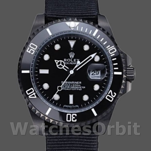 Mens Rolex Submariner 40mm Mens-622006-Black Nylon Strap-Black Dial Black Replica Image