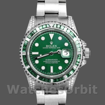 Men's Rolex Submariner Date 40mm Men's-116610LN-Custom Diamond-Stainless Steel-Green Dial Green