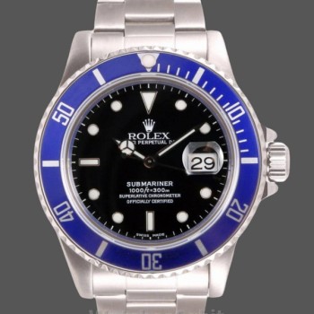 Men's Rolex Submariner 40mm Men's-16610-Blue Ceramic-Black Dial Black
