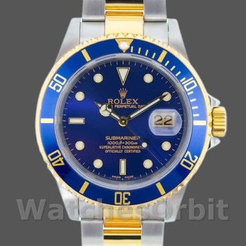 Men's Rolex Submariner Date 40mm Men's-16613-Blue Dial Blue