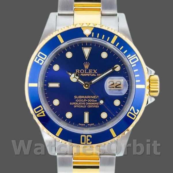 Mens Rolex Submariner Date 40mm Mens-16613-Blue Dial Blue Replica Image