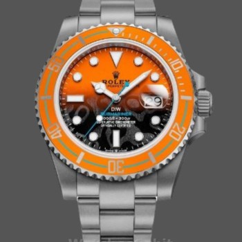 Men's Rolex Submariner DIW Persimmon Orange with Black Ceramic Dial and Orange Bezel Orange / Black