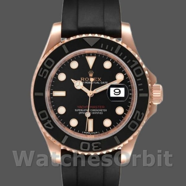 Mens Rolex Yacht-Master 40mm Mens-116655-Everose Gold-Black Dial Black Replica Image