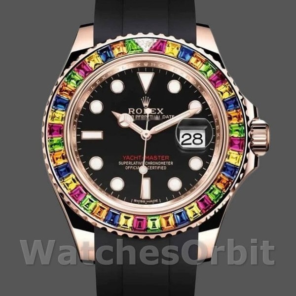 Mens Rolex Yacht‑Master 116695-40mm, Black Dial, Black Rubber Strap, Men’s Black Replica Watch Image
