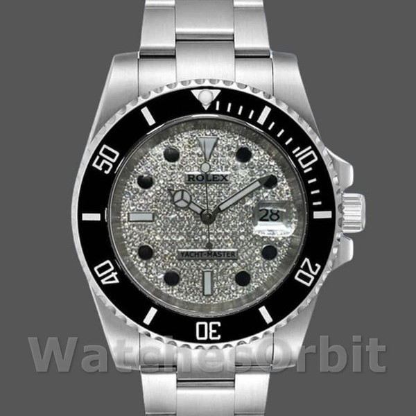 Mens Rolex Yacht‑Master-116695, 40mm, Stainless Steel, Diamond‑Paved Dial, Men’s Diamond Paved Replica Watch Image