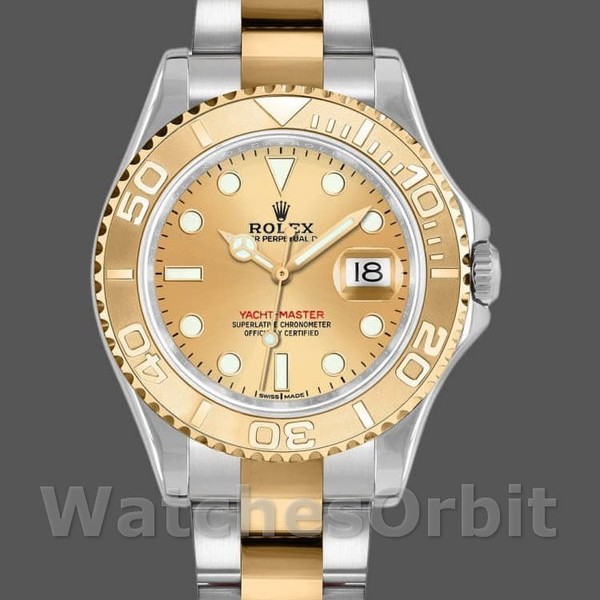 Unisexs Rolex Yacht-Master 35mm Unisex-168623-Steel & Yellow Gold-Champagne Dial Champagne Replica Watch Image