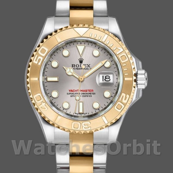 Unisexs Rolex Yacht-Master 35mm Unisex-168623-Steel & Yellow Gold-Platinum Dial Platinum<br /> Replica Image