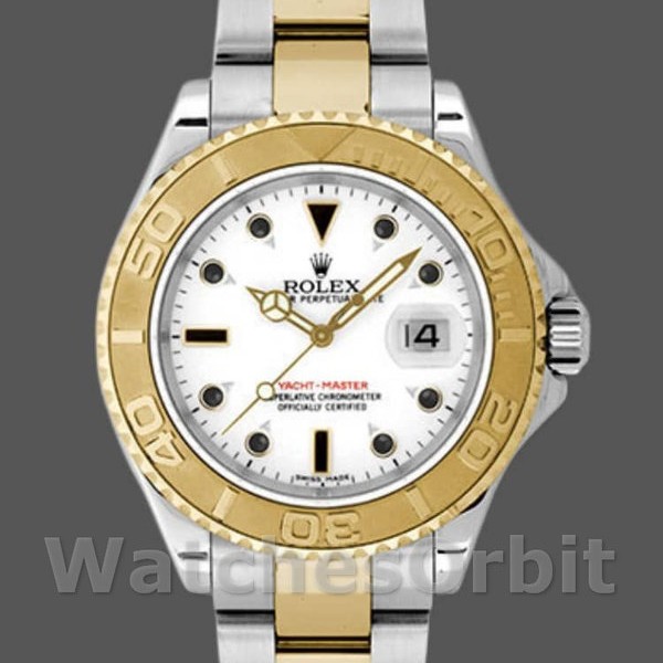 Unisexs Rolex Yacht-Master 35mm Unisex-168623-Steel & Yellow Gold-White Dial White Replica Watch Image