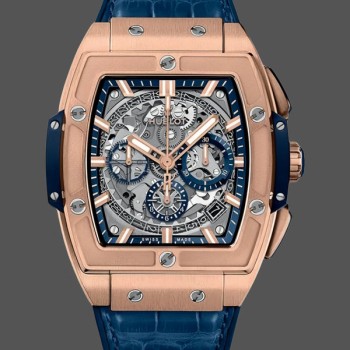 Men's Hublot Spirit of Big Bang King Gold with Blue Leather Chronograph Men's  641.OX.7180.LR Skeleton